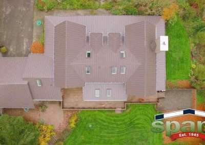 Spane metal reroof in Woodinville WA aerial view rear